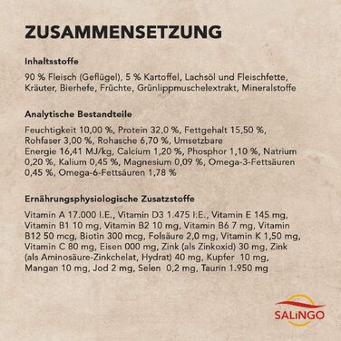 Сухий корм для котів SALiNGO Premium з птицею (Geflügel Pur), беззерновий, 10 кг — 90% м'яса, 10% овочів, без цукру та штучних добавок