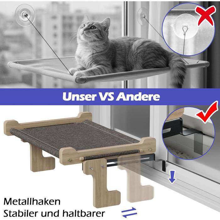 Крісло-гамак для кота Eukue на вікно з міцного дерева та металу (до 30 кг)