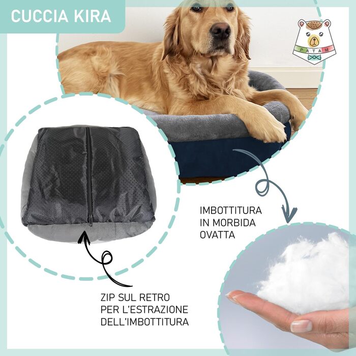 Ліжко для собак та котів Kira – знімний матрац, м'яке та нековзне, можна прати в машині – Small 51 x 46 x 18 см (Extra-Large 90x65x23 см, Блакитний)