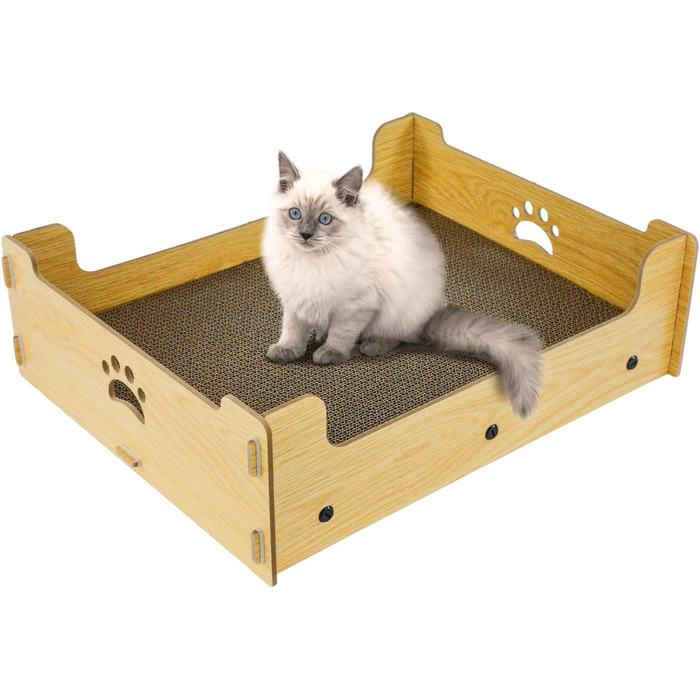 Килимок-кіготь для котів з гофрокартону, великий, XXL, жовто-білий, 48,5x40x15,5 см