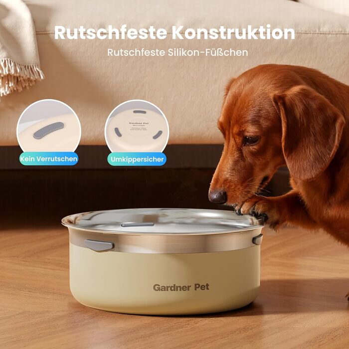 Нержавійна чаша для води для собак Gardner Pet, 2L, проти протікання, без розбризкування, для великих собак, для дому та вулиці