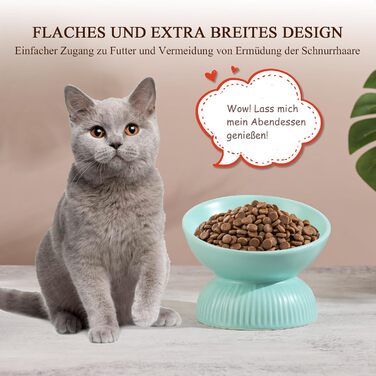 Підвищена годівниця для котів з кераміки, нахилена - проти блювоти, 280 мл, діаметр 15,5 см, білий колір, велика (зелена, велика)