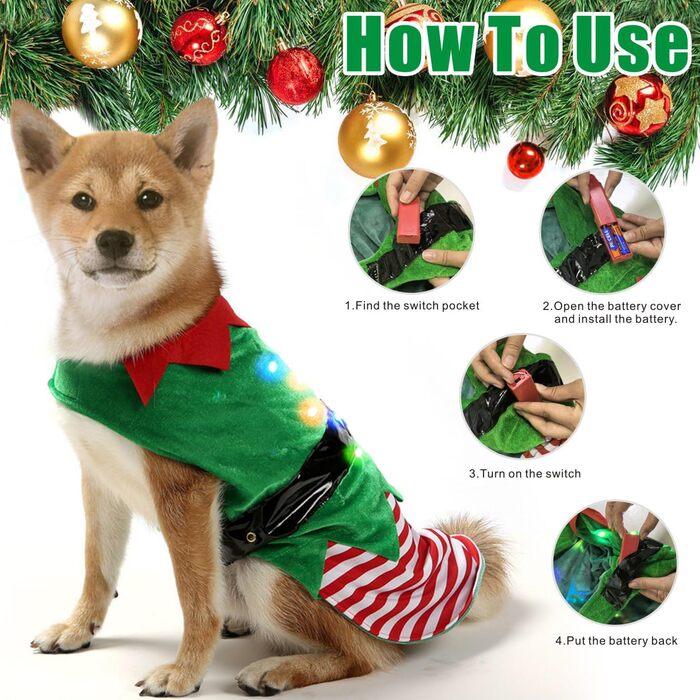 Костюм для собак на Різдво Idepet з іграшкою-тросом та світлодіодами, карнавальний костюм для собак та котів, XX-Large