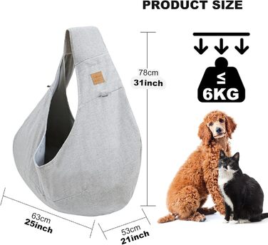 PETCUTE Сумка-переноска для собак та котів до 6 кг, сірого кольору, з відділенням, безпечний ремінь, для прогулянок