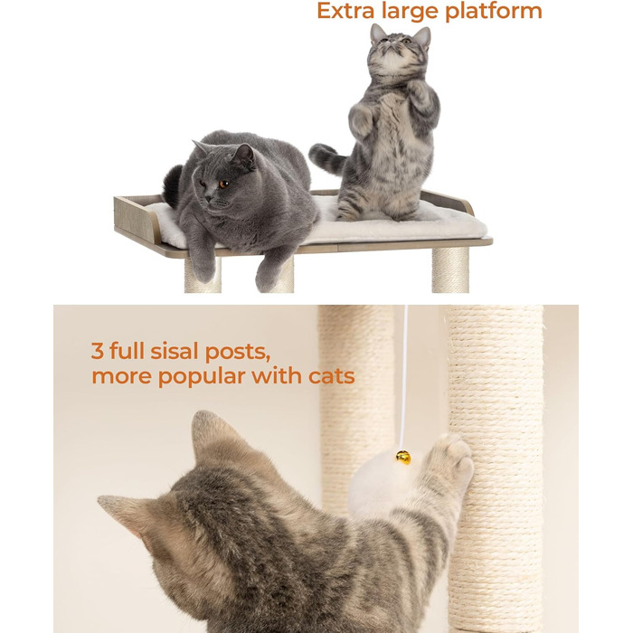 FourFurPets Когтеточка для котів, 56 см, 3 стовпи з сизалю, Greige