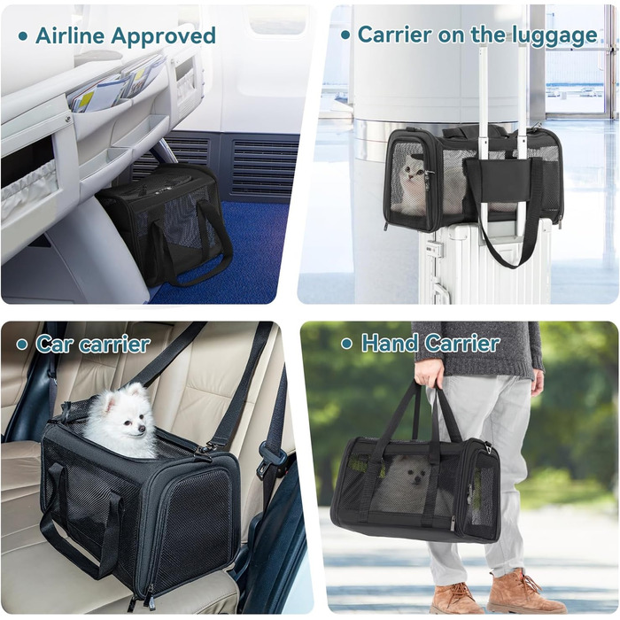 Транспортна сумка для собак та котів Petsfit, чорна, складана, дихаюча