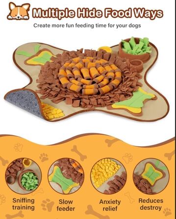 Schnüffelmatte для великих собак HOPET, інтерактивна тренувальна килимок для годування, стимуляція розуму та повільне годування, іграшка для всіх порід