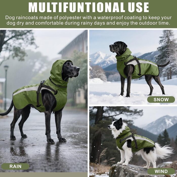 Водонепроникний дощовик для собак Oslueidy, з капюшоном, для малих, середніх та великих собак, цуценят, S-XXL (Зелений, L)