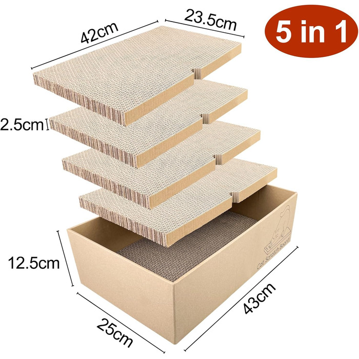 Кігтеточки для котів 5 шт. з гофрокартону, іграшки-кігтеточки, лежанки для котів, 43 x 25.4 x 12.7 см, двосторонні, екологічні