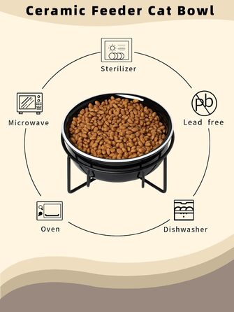 Керамічна миска для корму для маленьких собак GDCZ, підставка з металу, 425 мл, чорна