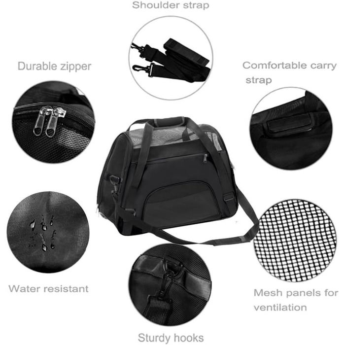 Сумка-переноска для домашніх тварин з м'якими боковинами (Чорний)