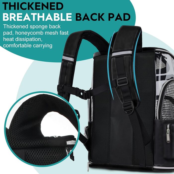 Рюкзак для тварин: переноска для собак та котів, до 9 кг, з сіткою та мискою, чорний