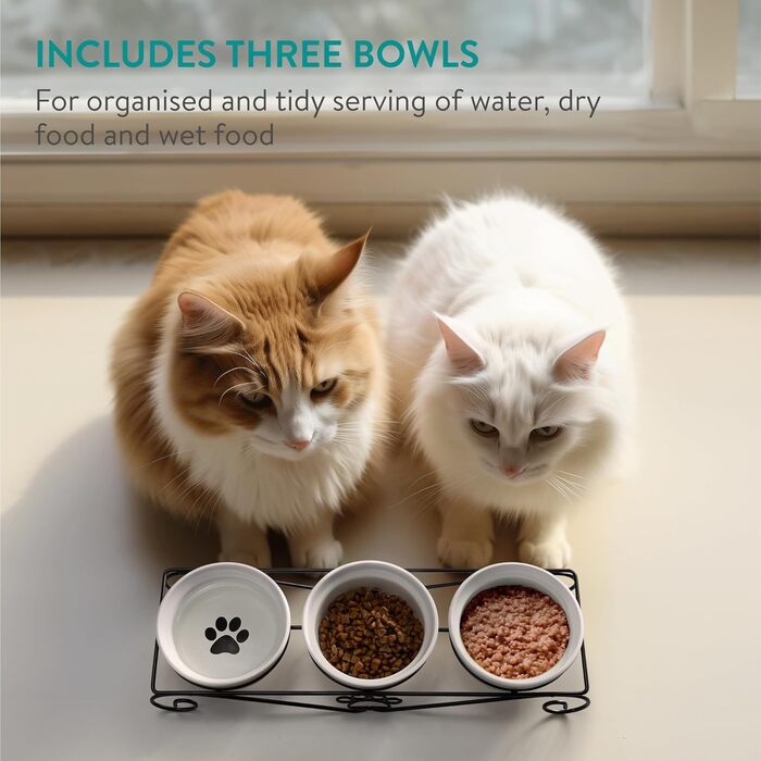 Набір мисок для тварин Navaris (3 шт.) - миски для котів та собак, кераміка, 350 мл, білий