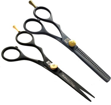 Ножиці для перукарів та ножиці для филировки, для лівшів, 14 см, з подарунковою сумкою, чорні