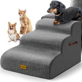 Сходинки для собак Gimars: широкі, міцні, з 3 ступенів, з високощільної піни 30D, сірі, для маленьких та середніх собак, з неслизьким покриттям, знімний та пральний чохол