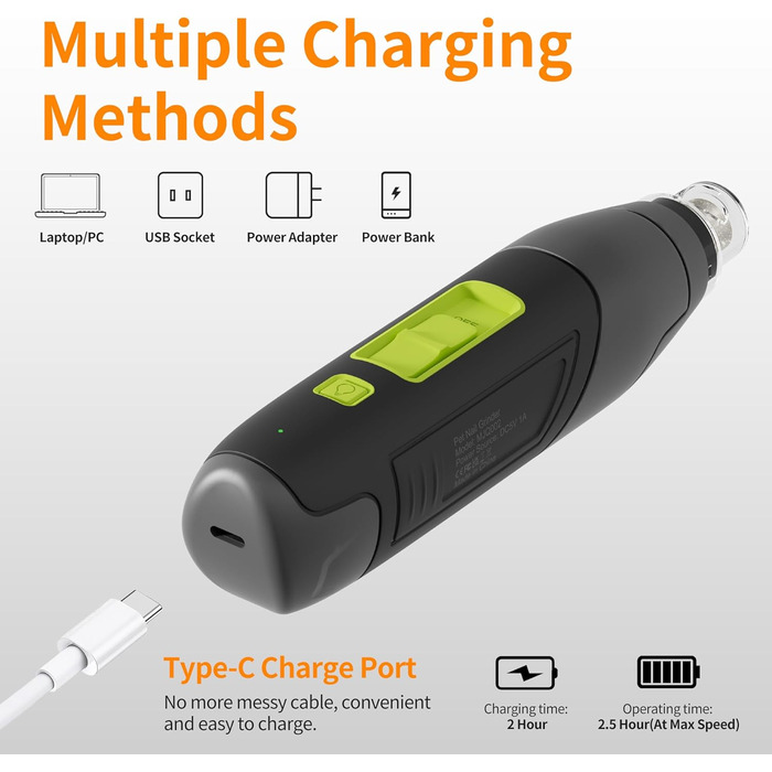 Електричний точило для собачих кігтів Toozey Krallenschleifer: 3 швидкості, LED-підсвітка, для середніх та великих собак (жовтий)