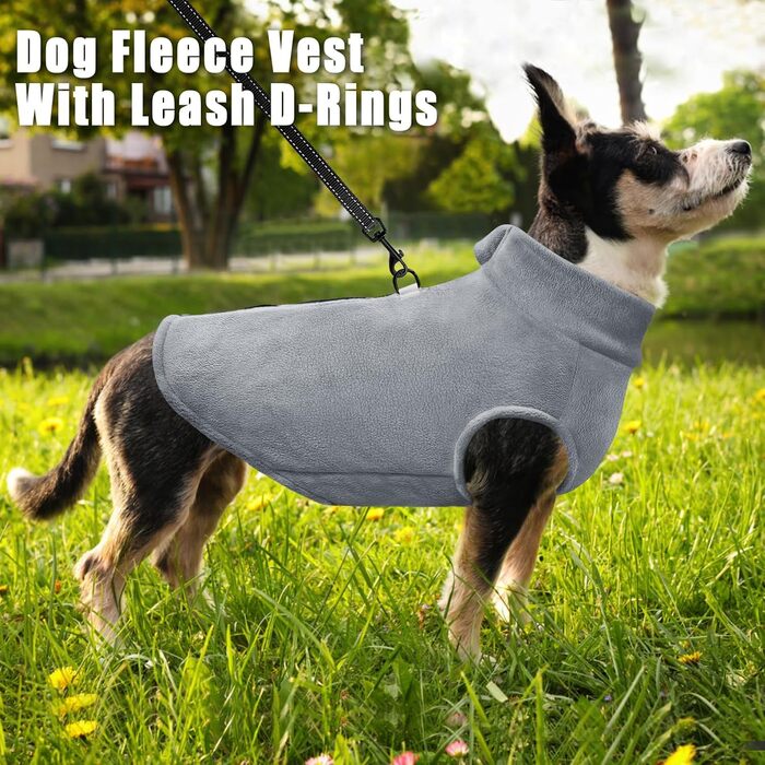 Тепла флісова жилетка для собак Idepet з блискавкою, зимова жилетка-пуловер для маленьких та середніх собак, з кільцем для повідка (Сірий, XXL)