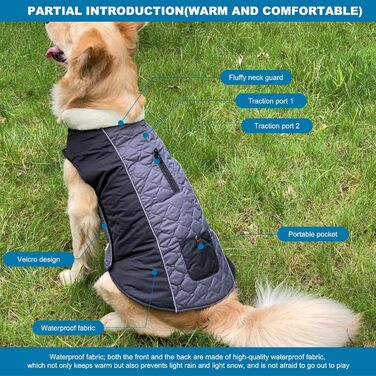 PETCUTE Водонепроникний зимовий одяг для собак, теплий зимовий одяг для собак, регульована куртка для собак з отвором для страхувального ременя, ідеально підходить для зими, сірий