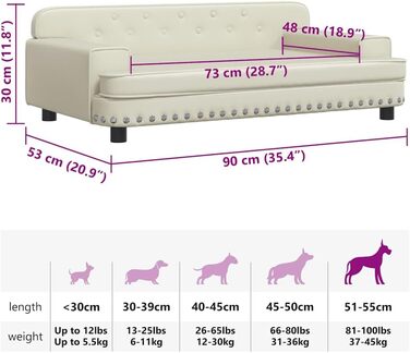 Крісло-ліжко для собак, м'яке ліжко для тварин, лежанка для собак та котів, штучна шкіра, 90 x 53 x 30 см, кремовий колір