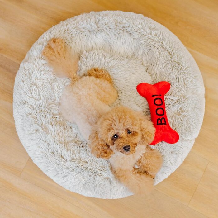 Кругле ліжко для собак та котів, діаметр 60 см, сірого кольору, м'яке, пухнасте, кошик для собак маленьких та середніх порід