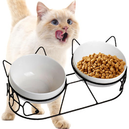 Підвищені годівниці для котів - набір 3 шт. з кераміки, нахил 15°, для котів та маленьких собак, подвійний набір