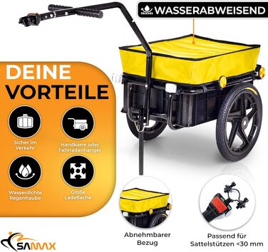 Причіп для велосипеда SAMAX 90 літрів, 80 кг, з комплектом - причіп для перевезення вантажів, чорний, для гірського велосипеда