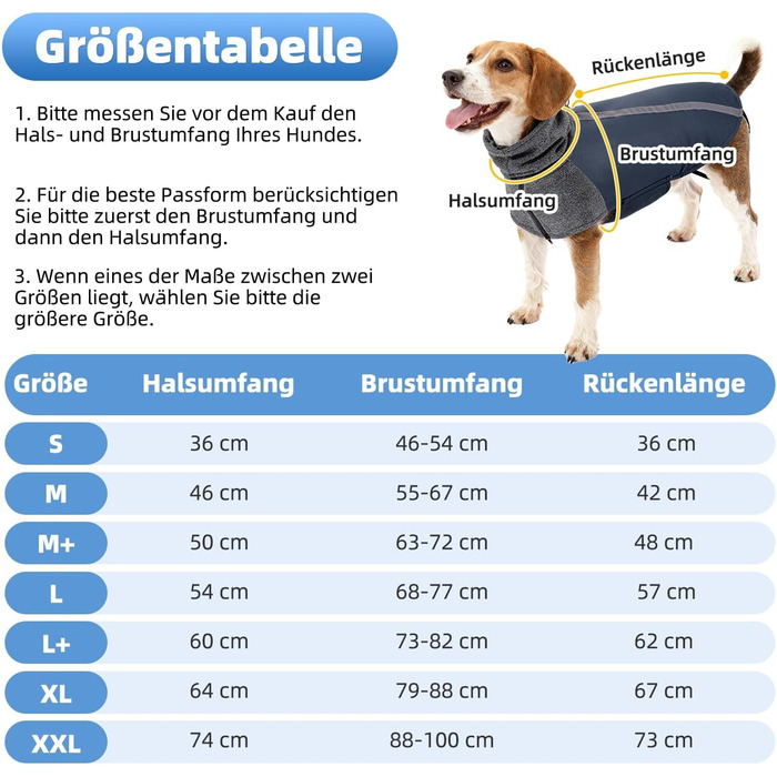 Зимова куртка для собак SlowTon з флісу, водонепроникна та вітронепроникна, з нашийником-гетром та світловідбиваючими смугами, регульована, для цуценят (Темно-синій, L+)