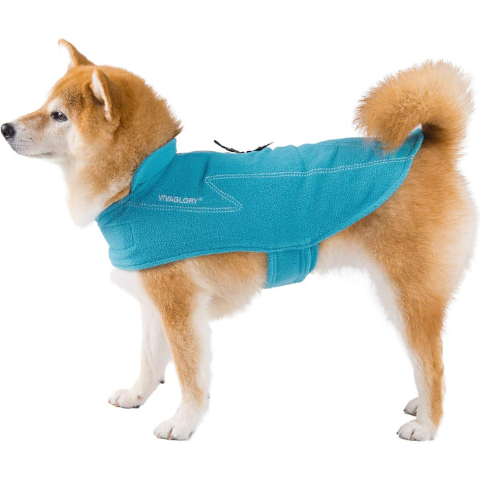 Тепла флісова куртка VIVAGLORY для собак на зиму, з отвором для шлейки, XS, блакитна (обхват грудей 38-48 см)