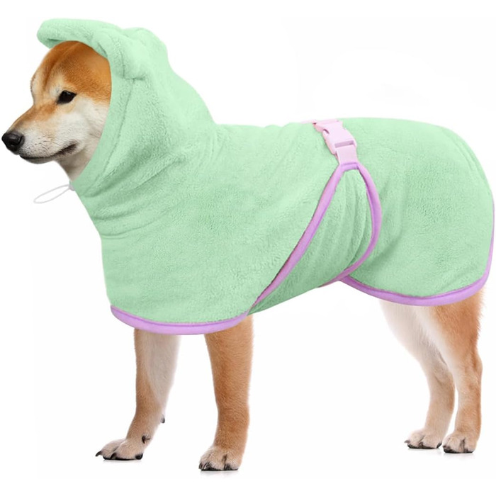 Рушник для собак Mosucoir з мікрофібри, з капюшоном, зелений (M)