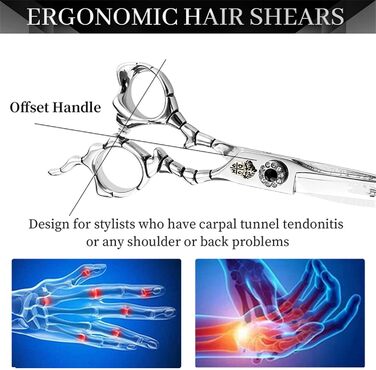 Набір ножиць для грумінгу собак 6 дюймів: прямі та розріджуючі ножиці для професійного догляду за шерстю. З регульованим гвинтом та візерунками. Срібний колір.