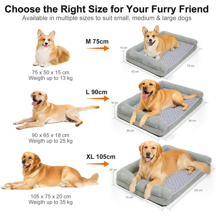 Ортопедичне ліжко для собак 90x65x18 см, сірого кольору - зручне собаче ліжко з бортиками, м'який дизайн з рожевими квітами, знімний та пральний чохол, неслизьке та водонепроникне покриття, підходить для собак середніх розмірів (L 90 x W 60 x H 18 см)