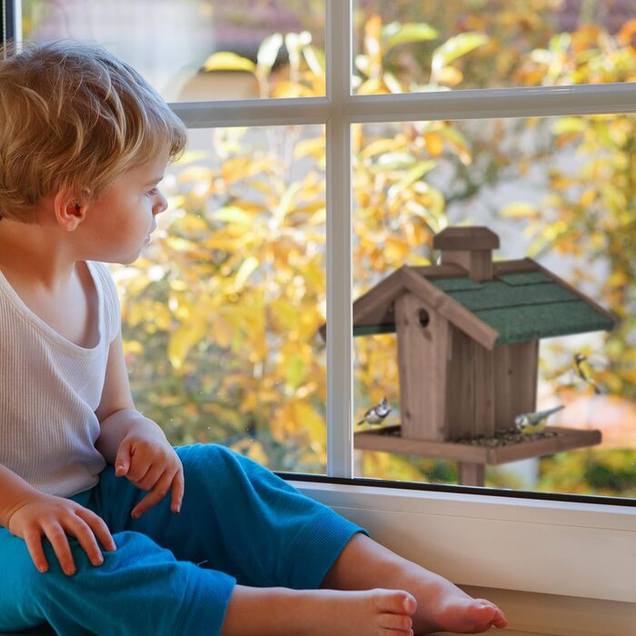 Дерев'яний годівничка для птахів Relaxdays з підставкою, силосом, водостійким дахом, для саду, 137x68x55 см, коричнево-зелений