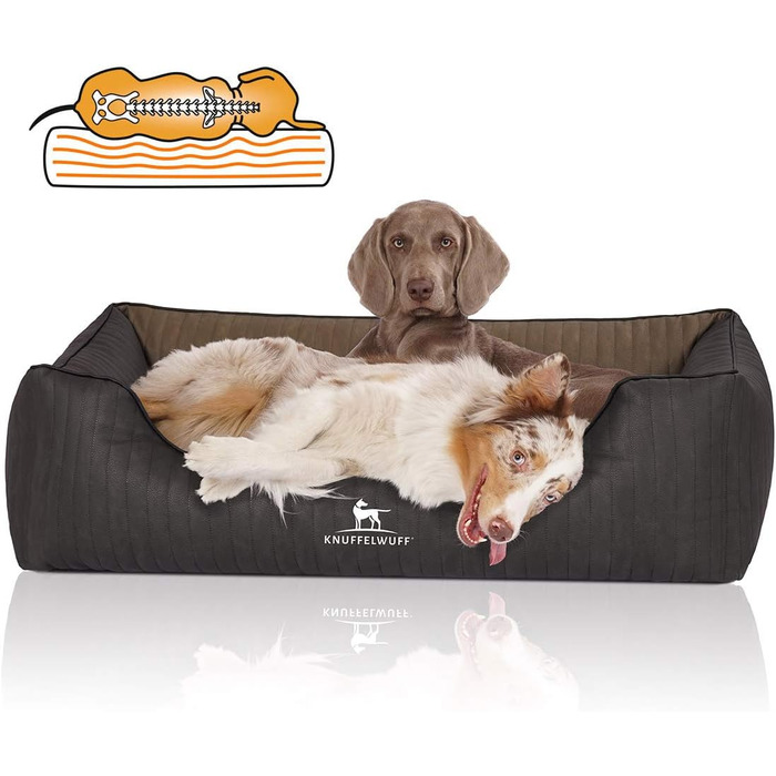 Ортопедичне собаче ліжко Knuffelwuff Outback XXL з лазерного стеганого штучного шкіряного покриття, 120 x 85 см - знімний чохол - легко мити - для великих, середніх та маленьких собак (Чорний/Бежевий, L 120 x W 85 x H 25 см)