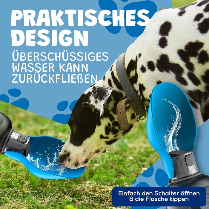 Набір для собак 2 шт: велика складана пляшка для води 800 мл та щітка для зубів | Пляшка для собак преміум-якість, блакитна, 800 мл