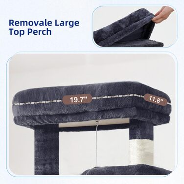 Великий котячий будиночок Kratzbaum: стабільний, 200 см, з платформами, гамаком та сизалевими стовпчиками (GCT031W, сірий)