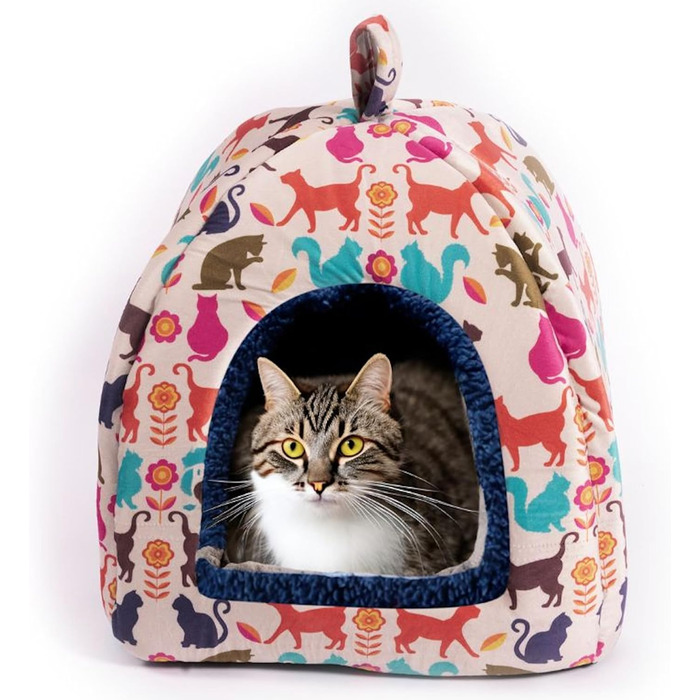 Котяче ліжко-bo&flash Design New York 38x38x40 см – м'яка пральна будка для котів з подушкою, фірмова затишна котяча хата, стійка форма, плюш, Marielle Cat
