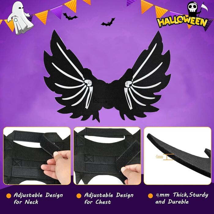 Костюм для тварин на Хелловін: крила кажана для котів та собак, чорний, M145