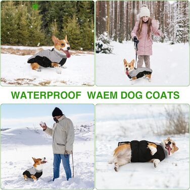 Зимова куртка для собак, водовідштовхувальна, тепла, м'яка, вітрозахисна з кріпленням для повідка, світловідбиваюча, на блискавці, з регульованою застібкою, для маленьких та середніх собак (зелена, сіра, XL)