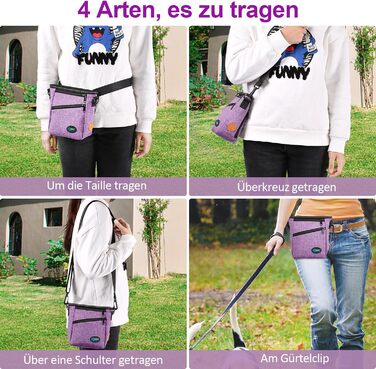 Сумка для ласощів Ownpets для собак, навчальна сумка, сумка для печива, мішок для відходів, складаний миска, регульований ремінь, поясний ремінь та кліп, (фіолетовий)