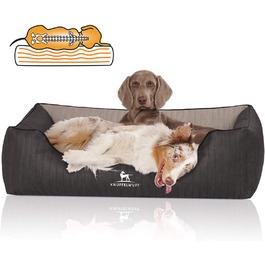 Ортопедичне собаче ліжко Knuffelwuff Outback XXL з лазерного стежчастого штучного шкіряного покриття, 120 x 85 см, чорний/сірий. Знімний чохол, легко мити, підходить для великих, середніх та маленьких собак. Розміри: 120 x 85 x 25 см