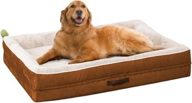 Ортопедичне ліжко для собак великих порід, корзина для собак, що можна прати, з піною у формі яйця, водовідштовхуване ліжко для собак з неслизьким дном та чотиристоронні подушки (колір: коричневий, розмір: 91x61x18 см)