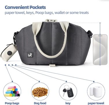 Сумка-переноска для собак Sytopia, кремово-бежева (темно-сіра), з кишенями та регульованим ремінцем безпеки