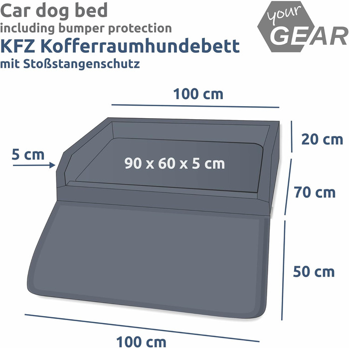 Ваш GEAR Termoli - лежанка для собак 100x70 см, захист для багажника авто, еко-шкіра, миється, преміум якість. Лежанка для собак, корзина для собак, килимок для собак, туристична лежанка.