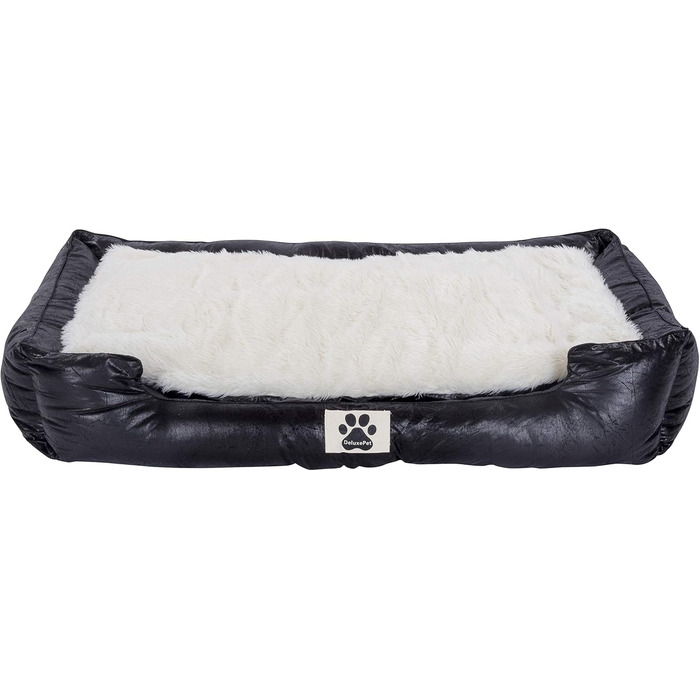Крісло-ліжко для собак CLAMARO 'DeluxePet' чорного кольору 120x80 см з штучної шкіри, 2в1 з поворотним подушками, для великих собак, з боковинами з м'якою оббивкою, антиковзаюча підкладка, розмір Large