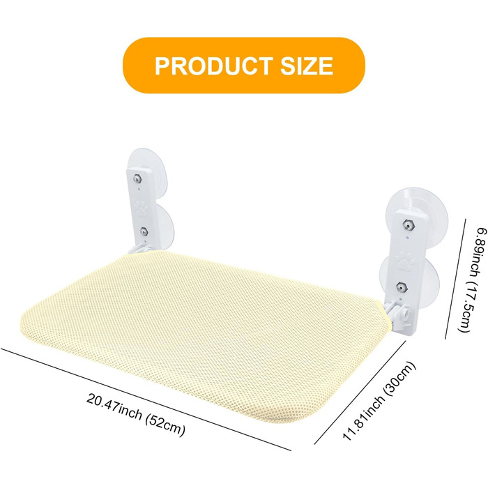 Крісло-гамак для котів Gearific на вікно, розкладне, з 4 присосками, міцним каркасом та дихаючою сіткою (Бежевий, 45 x 30 см)