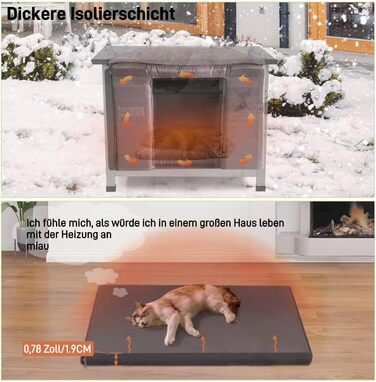 Будинок для котів на вулицю Aivituvin з підігрівом та ізольованою підкладкою, вологостійкий загін для кроликів та котів