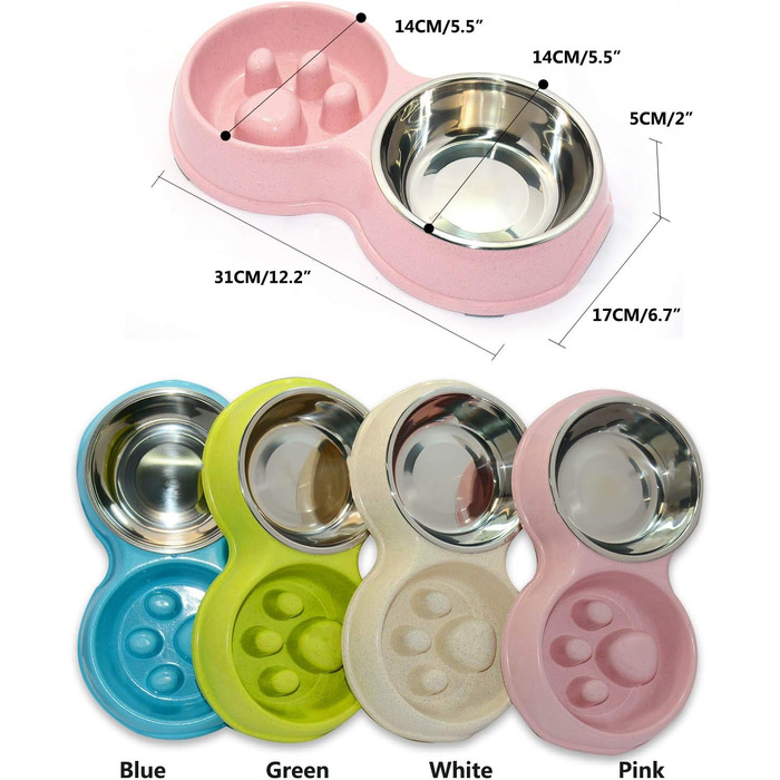 Миска для собак Frenchie Fress, нержавіюча сталь, інтерактивна, для повільного годування, екологічна, білий (рожевий)