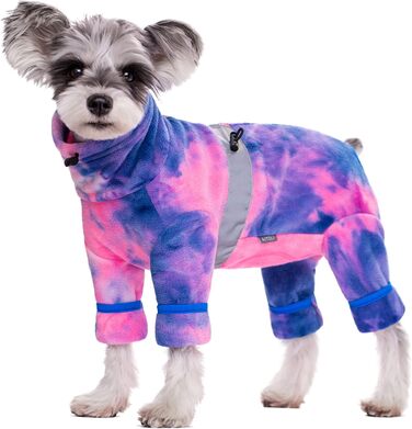 Піжама для собак з полярного флісу, тепла куртка та светр для маленьких та середніх собак, зимовий одяг для чотирилапих (X-Small, Батик-фіолетовий)