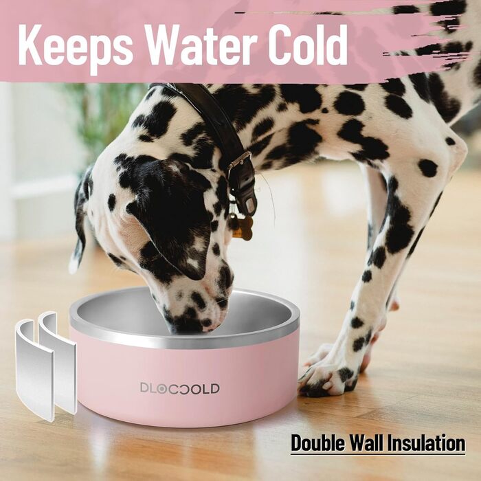 Подвійний ізольований нековзний миска для корму DLOCCOLD з нержавіючої сталі 1,2 л з гумовим дном для середніх і великих собак та котів