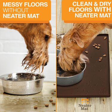 Силіконова підкладка для мисок собак і котів Neater Pet Brands, водонепроникна, коричнева, 81,3x61 см – захист підлоги від води і корму